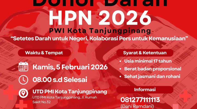 Setetes Darah Sangat Bermanfaat, PWI Tanjungpinang Gelar Donor Darah HPN 2026
