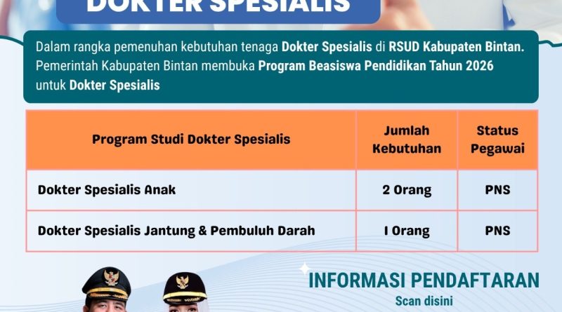 Pemkab Bintan Buka Beasiswa Dokter Spesialis Rp800 Juta