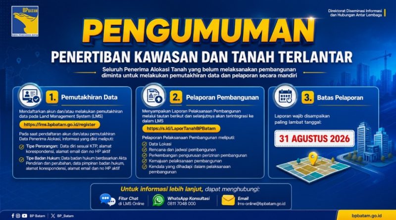 Dorong Percepatan Investasi, BP Batam Perkuat Tata Kelola Pertanahan melalui Pelaporan Mandiri LMS